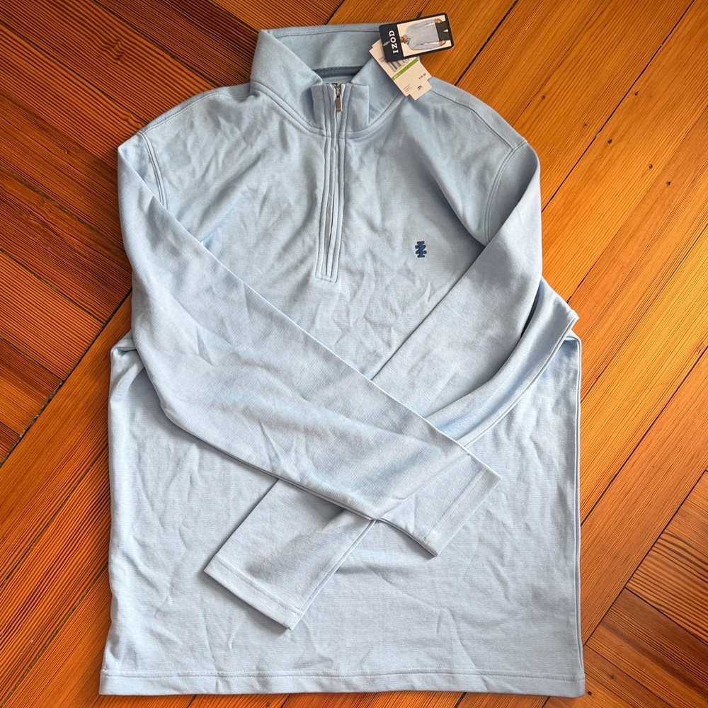 Izod performance comfort feeder stripe quarter zip - light blue!